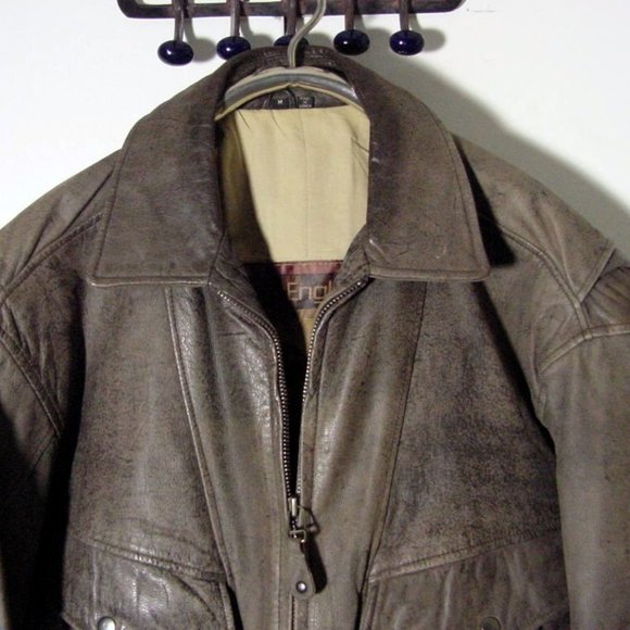 Vtg 80's Peter England Distress Brown Leather Bomber Jacket Sz M - Picture 2 of 11